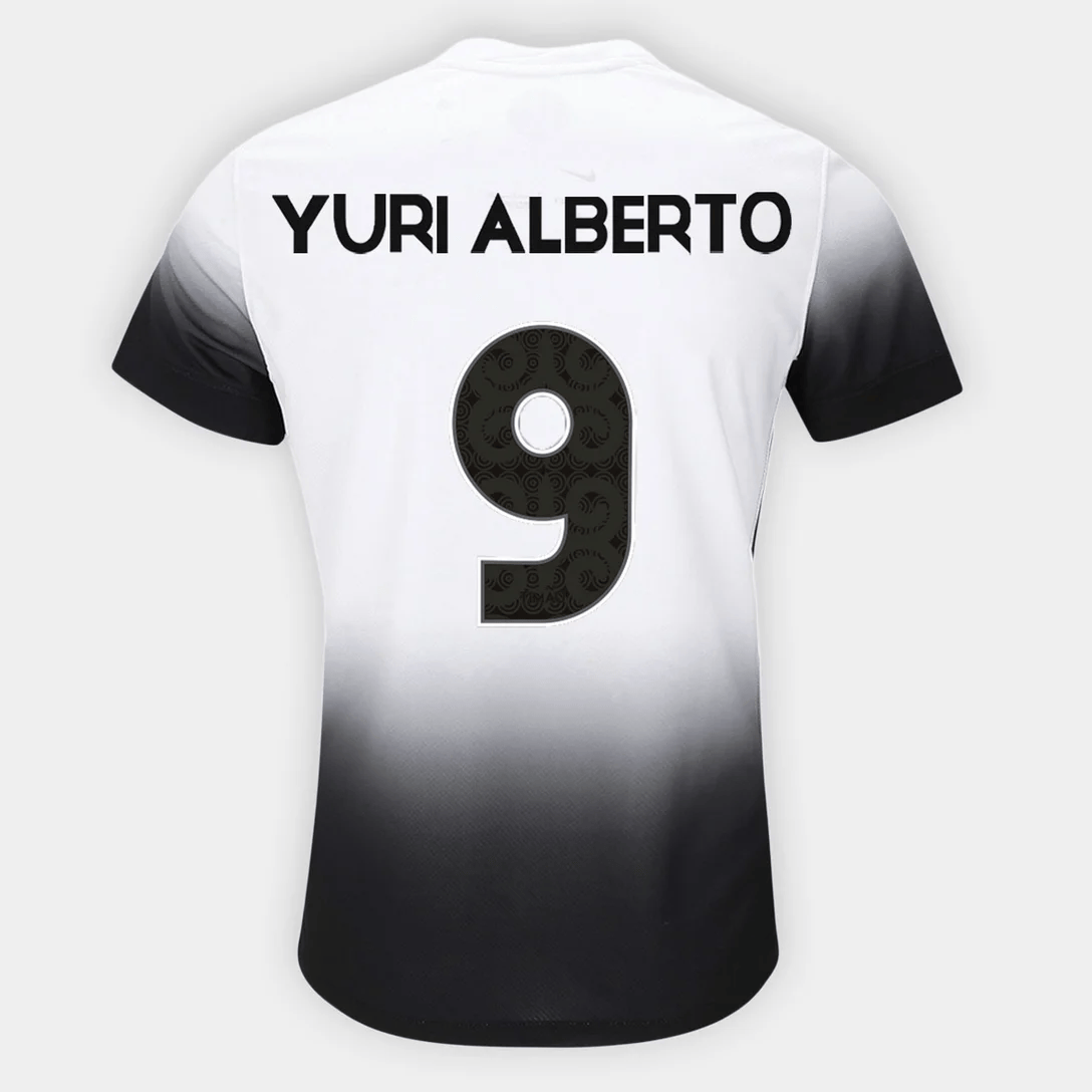 Camisa Corinthians I 24/25 - Yuri Alberto Nº 9 Torcedor Nike Masculina - Branco+Preto